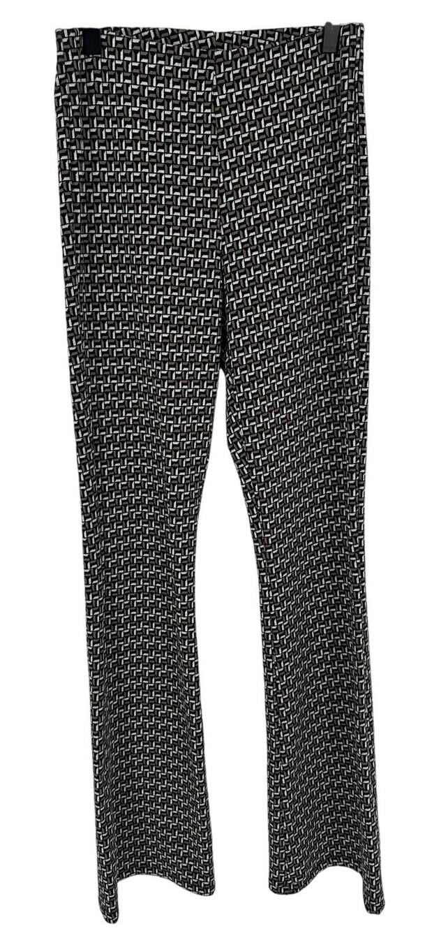 Zara Flare Pants Womens Small S Black Brown Geometric Print Mid Rise Stretch EUC